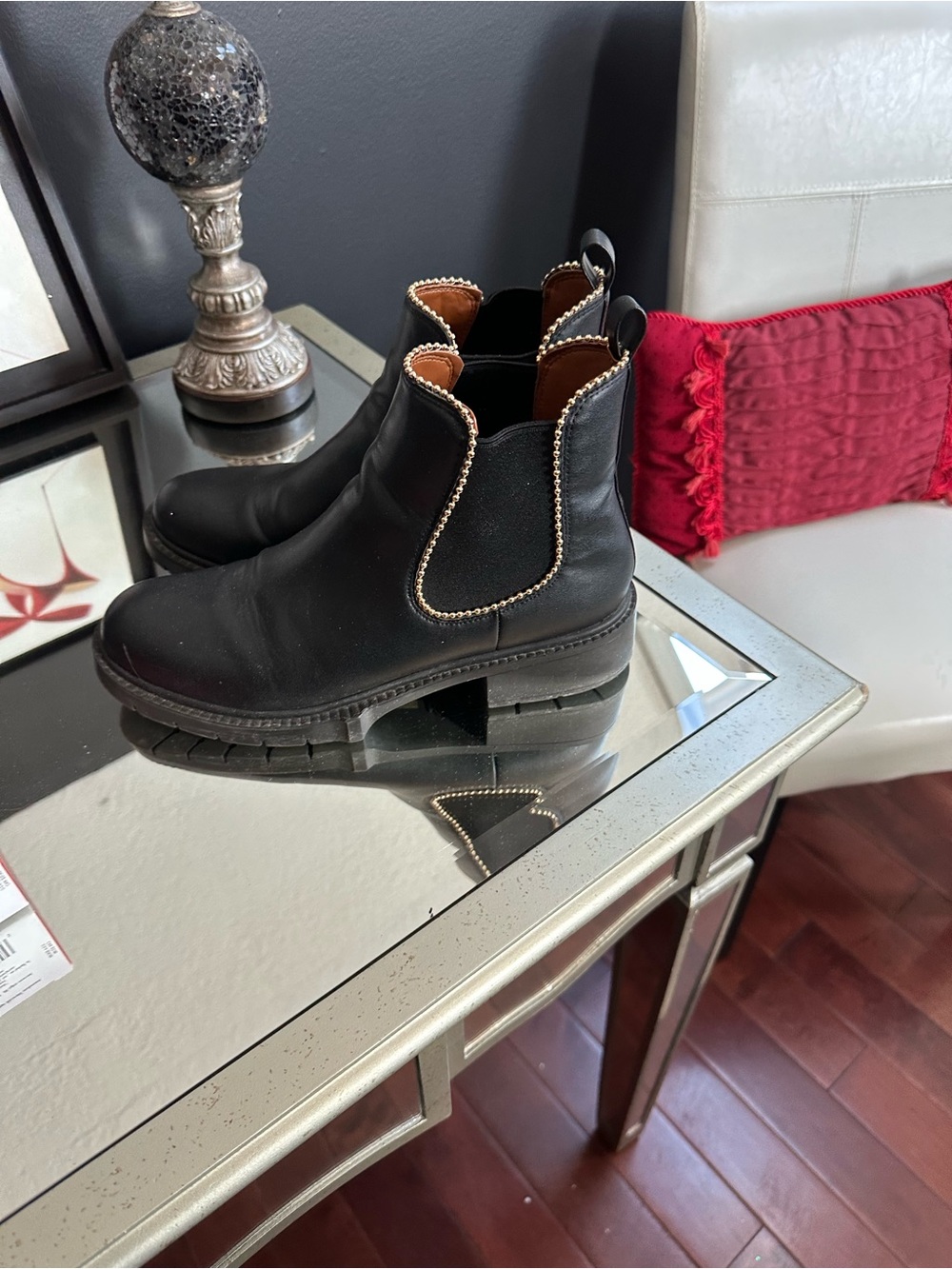 Women’s Black Chukka Chelsea Boots with Gold Trim by Coach